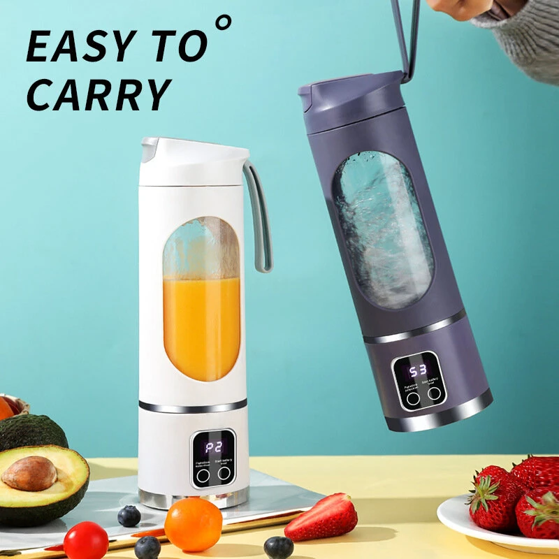 (image for) 450ml Portable Juicer Cup 12 Blade Head USB Charging Mini Blender Electric Juicer 3 Gears Double Cover Fruit Mixer