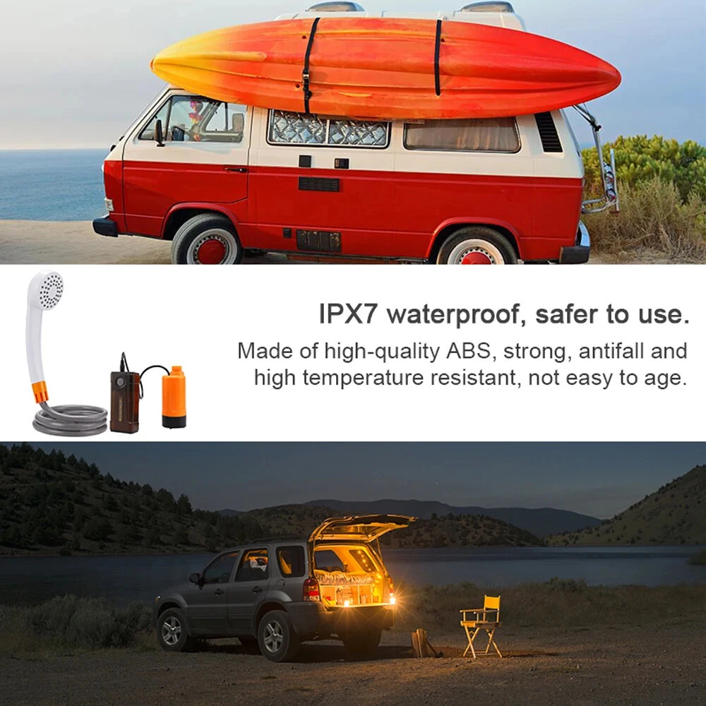 (image for) IPRee 3.5-4.5L/min Outdoor Camping Shower Portable Electric Shower Pump IPX7 with LED Light for Camping Backpacking Beach Pet Watering